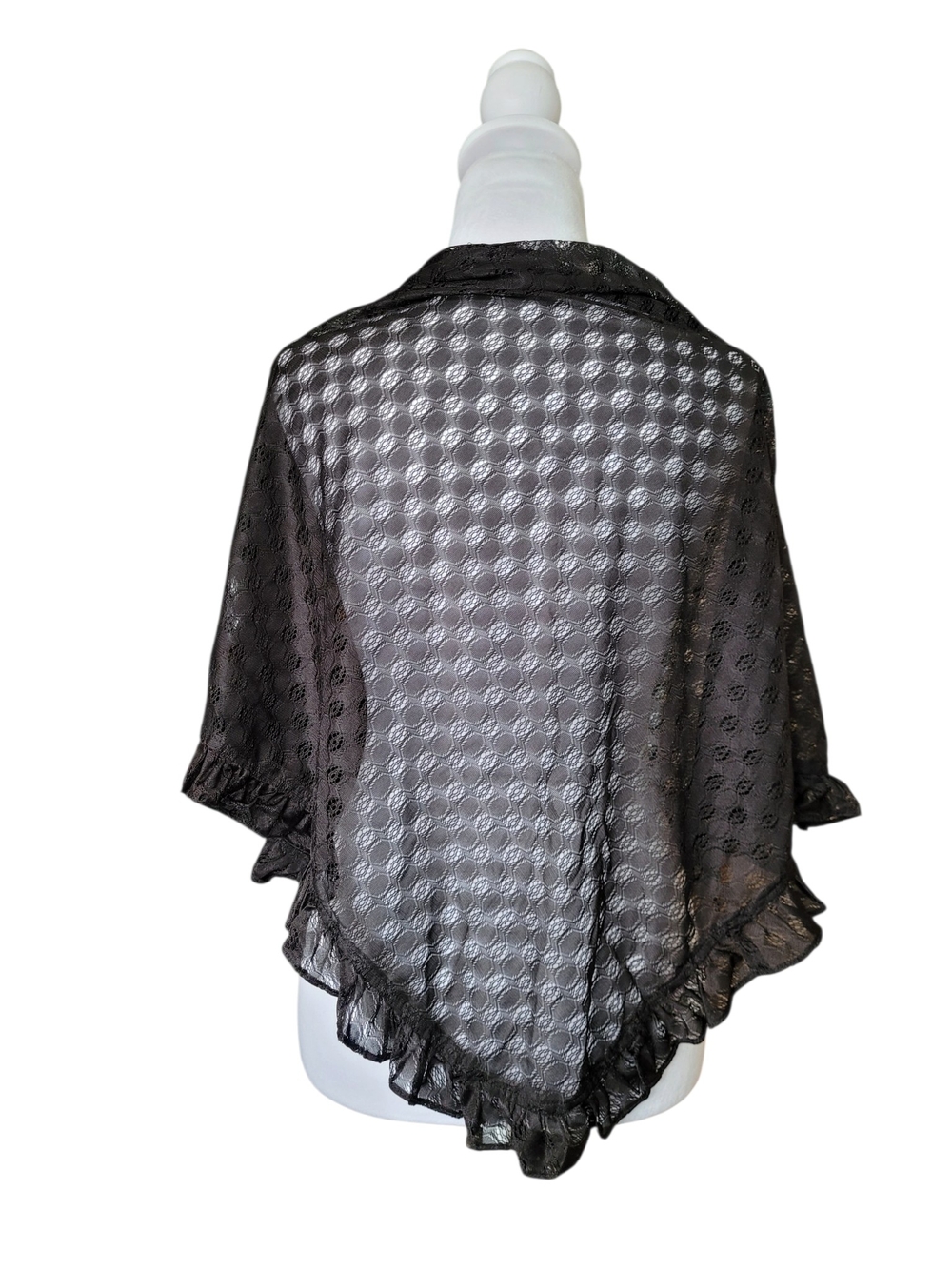 Vintage Black Lace Shawl Ruffle Trim 70s Whimsigoth